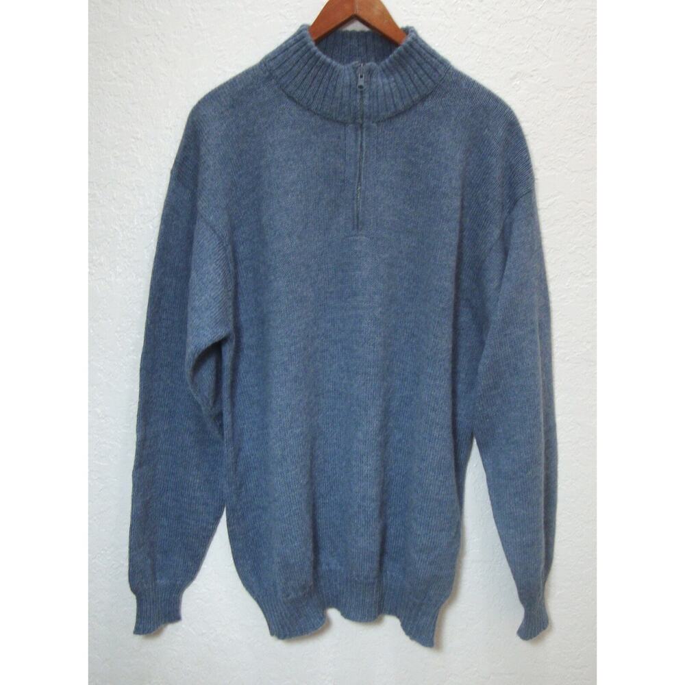 100% ALPACA Sweater Blue Long Sleeve SZ XL Zip Neck Pullover PERU LUXE SOFT